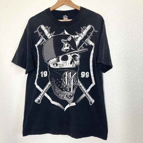 Metal Mulisha Shirt Mens L Skull Bandana Baseball Bats 1999 Graphic Vintage Y2K - Picture 1 of 13